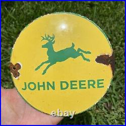 Vintage John Deere Porcelain Metal Dome Barn Sign 6 Gas Oil Farming Tractor