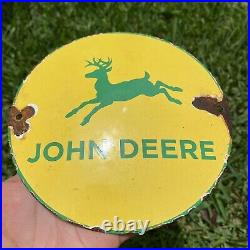 Vintage John Deere Porcelain Metal Dome Barn Sign 6 Gas Oil Farming Tractor