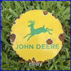 Vintage John Deere Porcelain Metal Enamel Button Sign 6 USA Gas Farming Tractor