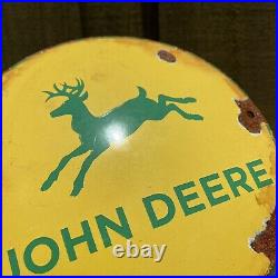 Vintage John Deere Porcelain Metal Enamel Button Sign 6 USA Gas Farming Tractor