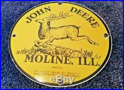 Vintage John Deere Porcelain Metal Illinois Tractor Farm Dealership Service Sign