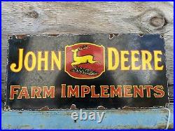 Vintage John Deere Porcelain Oil Gas Sign Barn Farm Implements Tractor Service