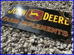 Vintage John Deere Porcelain Oil Gas Sign Barn Farm Implements Tractor Service
