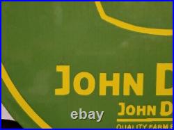 Vintage John Deere Porcelain Sign 18 Flange Farm Tractor Machine Dealer Oil Gas