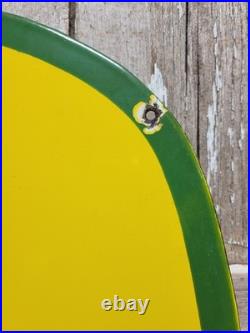 Vintage John Deere Porcelain Sign 3ft Old 1962 Quality Farm Tractor Equipment