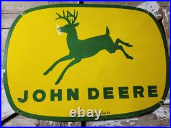 Vintage John Deere Porcelain Sign 3ft Old 1962 Quality Farm Tractor Equipment