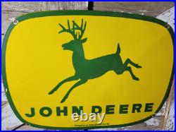 Vintage John Deere Porcelain Sign 3ft Old 1962 Quality Farm Tractor Equipment
