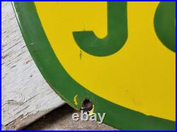 Vintage John Deere Porcelain Sign 3ft Old 1962 Quality Farm Tractor Equipment