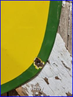 Vintage John Deere Porcelain Sign 3ft Old 1962 Quality Farm Tractor Equipment