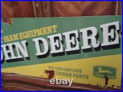 Vintage John Deere Porcelain Sign 3ft Tractor Farm Implements Dealer Sales Store