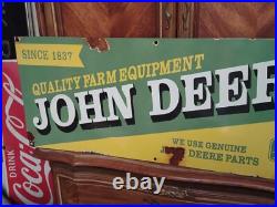 Vintage John Deere Porcelain Sign 3ft Tractor Farm Implements Dealer Sales Store