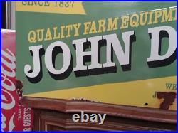 Vintage John Deere Porcelain Sign 3ft Tractor Farm Implements Dealer Sales Store