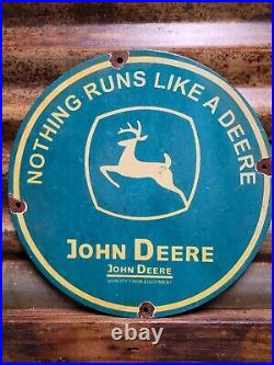 Vintage John Deere Porcelain Sign Barn Tractor Farming Machinery Gas Motor Oil