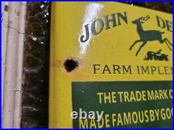 Vintage John Deere Porcelain Sign Farm Implements Tractor Dealer Sales Service