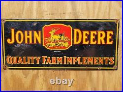 Vintage John Deere Porcelain Sign Farm Machinery Tractor Barn Implements Gas Oil