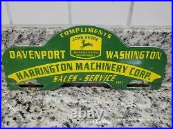 Vintage John Deere Porcelain Sign Farm Machinery Tractor Service Gas Tag Topper