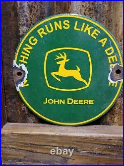 Vintage John Deere Porcelain Sign Farm Tractor Advertising Dealer Gas Oil Deer 6