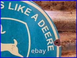 Vintage John Deere Porcelain Sign Farm Tractor Farming Machinery Dealer Sales