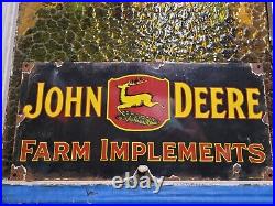Vintage John Deere Porcelain Sign Gas Oil Farm Implements Tractor Deer Veribrite