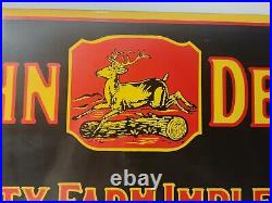 Vintage John Deere Porcelain Sign Gas Oil Farm Implements Tractor Great Graphic