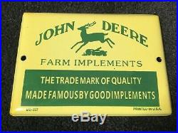 Vintage John Deere Porcelain Sign Gas Oil Station Pump Plate Farming Tractor