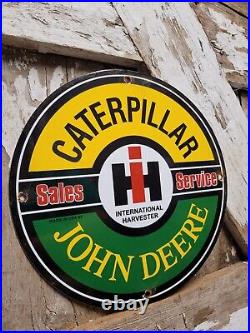 Vintage John Deere Porcelain Sign Intl Harvester Caterpillar Farm Tractor Gas