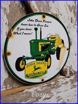 Vintage John Deere Porcelain Sign Intl Harvester Farm Tractor Gas Oil Girl Truck