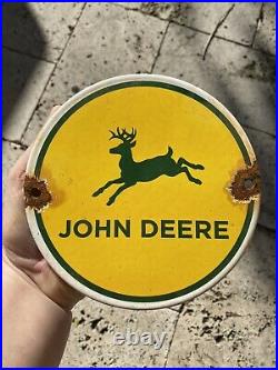 Vintage John Deere Porcelain Sign Metal Farm Barn 6 Gas Oil Farming Tractor
