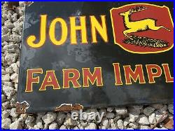 Vintage John Deere Porcelain Sign Oil Gas Oldbarn Farm Implement Tractor Service