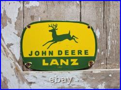 Vintage John Deere Porcelain Sign Old 1960 Lanz Farming Tractor Dealer Sales 12