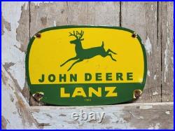 Vintage John Deere Porcelain Sign Old 1960 Lanz Farming Tractor Dealer Sales 12