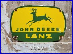 Vintage John Deere Porcelain Sign Old 1960 Lanz Farming Tractor Dealer Sales 12