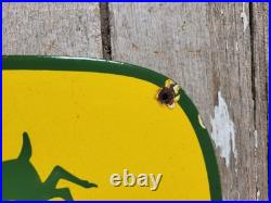 Vintage John Deere Porcelain Sign Old 1960 Lanz Farming Tractor Dealer Sales 12