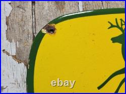 Vintage John Deere Porcelain Sign Old 1960 Lanz Farming Tractor Dealer Sales 12