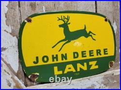 Vintage John Deere Porcelain Sign Old 1960 Lanz Farming Tractor Dealer Sales 12