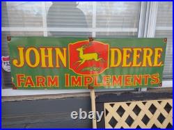 Vintage John Deere Porcelain Sign Old 3ft Farming Tractor Implements Dealer