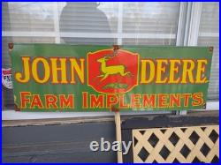 Vintage John Deere Porcelain Sign Old 3ft Farming Tractor Implements Dealer