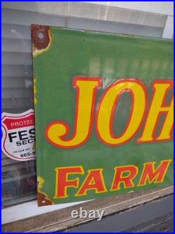 Vintage John Deere Porcelain Sign Old 3ft Farming Tractor Implements Dealer