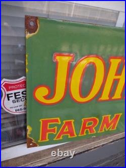 Vintage John Deere Porcelain Sign Old 3ft Farming Tractor Implements Dealer