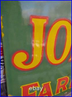 Vintage John Deere Porcelain Sign Old 3ft Farming Tractor Implements Dealer