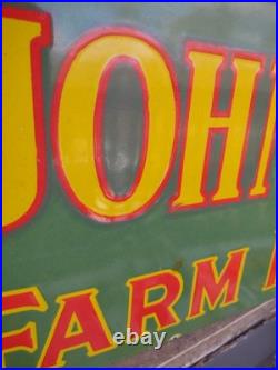Vintage John Deere Porcelain Sign Old 3ft Farming Tractor Implements Dealer