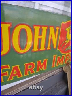 Vintage John Deere Porcelain Sign Old 3ft Farming Tractor Implements Dealer