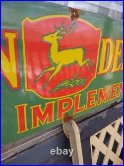 Vintage John Deere Porcelain Sign Old 3ft Farming Tractor Implements Dealer