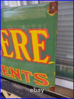 Vintage John Deere Porcelain Sign Old 3ft Farming Tractor Implements Dealer