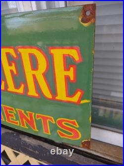 Vintage John Deere Porcelain Sign Old 3ft Farming Tractor Implements Dealer