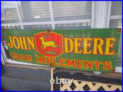 Vintage John Deere Porcelain Sign Old 3ft Farming Tractor Implements Dealer