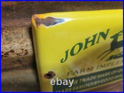 Vintage John Deere Porcelain Sign Old 7 Farm Implements Tractor Dealer Sales
