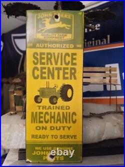 Vintage John Deere Porcelain Sign Old Farm Equipment Tractor Service Center Sign