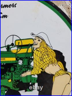 Vintage John Deere Porcelain Sign Old Farm Tractor Equipment Dealer Sale Service