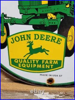 Vintage John Deere Porcelain Sign Old Farm Tractor Equipment Dealer Sale Service